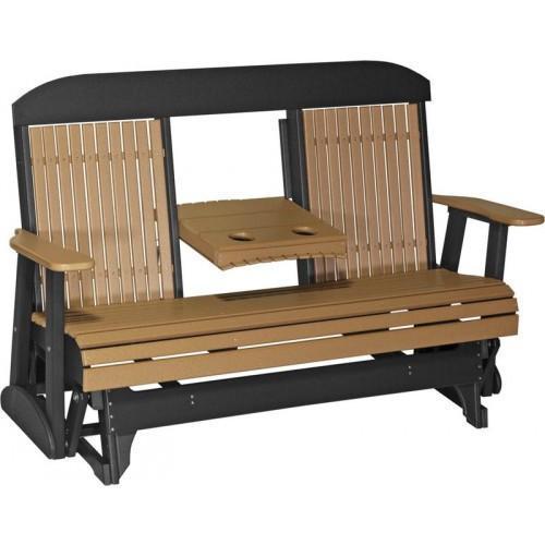 LuxCraft LuxCraft 5 ft. Recycled Plastic Highback Outdoor Glider Cedar On Black Highback Glider 5CPGCB