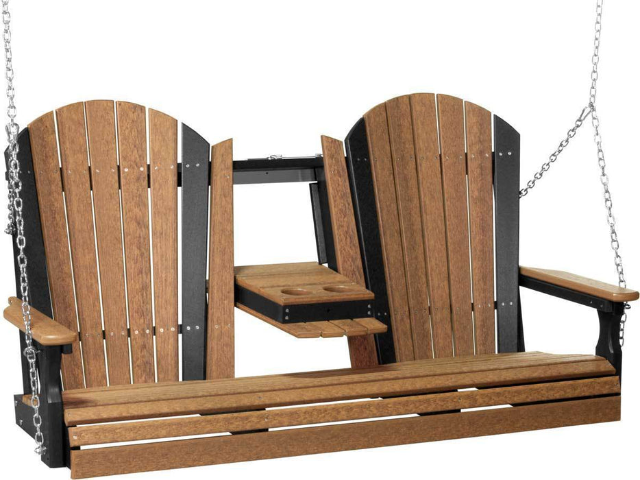LuxCraft LuxCraft Adirondack 5ft. Recycled Plastic Porch Swing Antique Mahogany on Black / Adirondack Porch Swing 5APSAMB