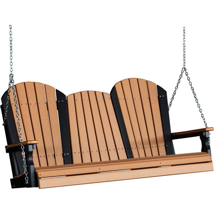 LuxCraft LuxCraft Adirondack 5ft. Recycled Plastic Porch Swing Cedar On Black / Adirondack Porch Swing 5APSCB