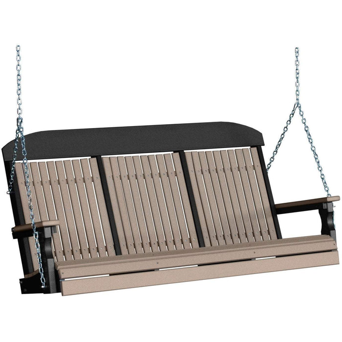 LuxCraft LuxCraft Classic Highback 5ft. Recycled Plastic Porch Swing Weatherwood On Black / Classic Porch Swing 5CPSWWB