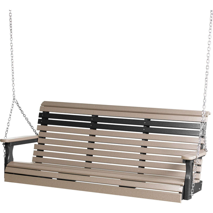 LuxCraft LuxCraft Rollback 5ft. Recycled Plastic Porch Swing Weatherwood On Black Rollback Porch Swing 5PPSWWB